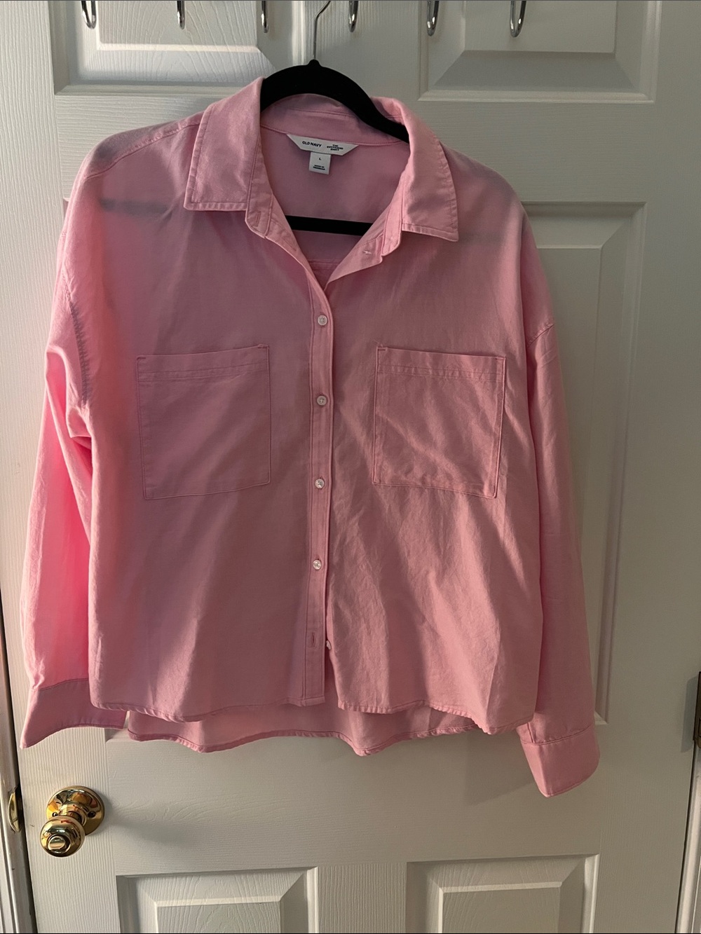 Old Navy Light Pink Cotton Button-Front Pocket Blouse